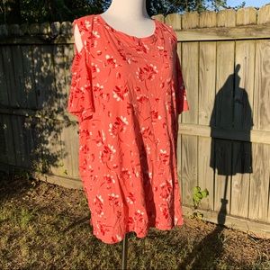 NWOT Woman Within Floral Short Sleeve Cold-Shoulder Top Size 18/20 Large